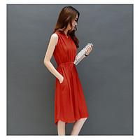 womens casualdaily simple sheath dress solid deep v knee length sleeve ...