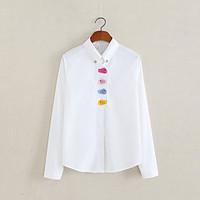 Women\'s Casual/Daily Simple Spring Summer Shirt, Embroidered Shirt Collar Long Sleeve Cotton Thin