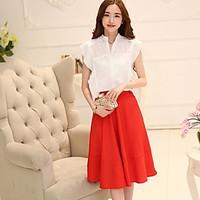 womens casualdaily simple summer blouse skirt suits solid v neck sleev ...