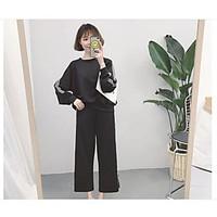 Women\'s Casual/Daily Vintage Cute Spring Summer T-shirt Pant Suits, Solid Round Neck 3/4 Length Sleeve
