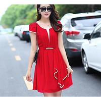 Women\'s Going out Simple Bodycon Dress, Solid Round Neck Knee-length Short Sleeve Cotton Summer Fall Mid Rise Inelastic Medium