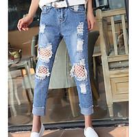 womens mid rise inelastic jeans pants simple loose pure color solid