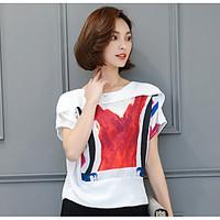 womens casualdaily simple blouse print round neck short sleeve polyest ...