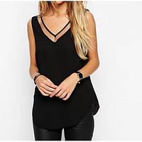 womens casualdaily simple blouse solid v neck sleeveless polyester thi ...