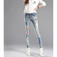 womens high rise micro elastic jeans pants simple loose straight solid