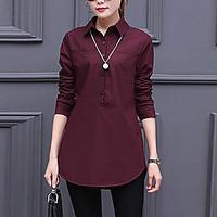 Women\'s Casual/Daily Simple All Seasons Shirt, Plaid V Neck Long Sleeve Red Cotton / Polyester Thin