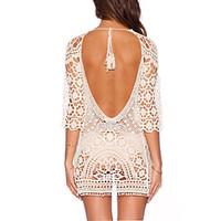 Women\'s Bandeau Cover-Ups, Crochet / Mesh Double Strap Cotton / Polyester White