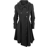 Women\'s Asymmetrical Casual/Daily Simple / Street chic Coat, Solid Shirt Collar Long Sleeve Winter Black Cotton Medium
