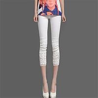 women solid color legging cotton blends lace medium