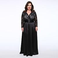 Women\'s Lace Party Sexy Plus Size/Lace Dress, Solid V Neck Maxi ½ Length Sleeve Black Polyester Spring