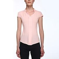 Women\'s Solid Pink / White / Purple Blouse, V Neck Short Sleeve