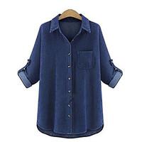 womens solid blue cotton top plus size casual day