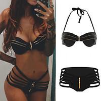 womens bandeau bikinis solid push up padded bras nylon spandex black