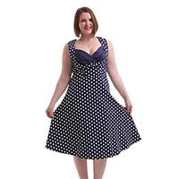 Women\'s Going out / Casual/Daily / Plus Size Vintage A Line Dress, Polka Dot Sweetheart Knee-length Sleeveless Blue / Red Cotton / Spandex