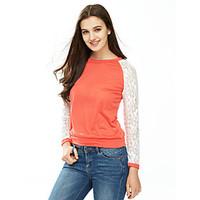 womens lace all match lace patchwork t shirt round neck long sleeve