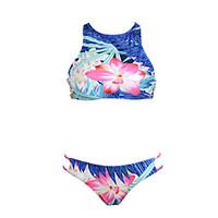 womens bandeau tankini floral polyester blue