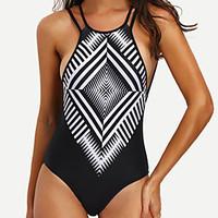 Women\'s Halter One-piece, Floral Polyester Black