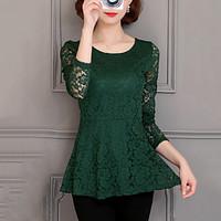 Women\'s Lace Plus Size Going out Sexy Spring /Fall Fashion Slim Thin Blouse Solid Lace Pink /Red /White /Black /Green Polyester /Nylon