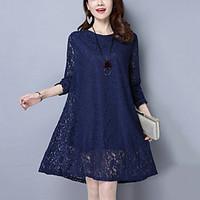 Women\'s Lace Plus Size Going out Street chic Fashion Loose Thin Lace Dress Solid Above Knee Blue /Black Nylon /Spandex Spring /Fall