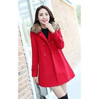 Women\'s Casual/Daily Work Simple Coat, Solid Square Neck Long Sleeve Fall Winter Red Black Green Yellow Polyester Others Medium