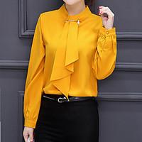 Women\'s Wedding Formal Work Simple Cute Street chic Spring Fall Blouse, Solid Stand Long Sleeve Red White Yellow Others Medium