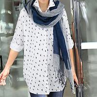 womens print blue white blouse shirt collar long sleeve