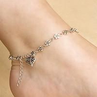 Women\'s Simple Tibetan Silver Heart-Shaped Plum Peach Heart Anklet