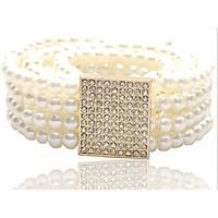 womens imitation pearl wide belt cute casual solid