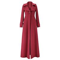 Women\'s Trench Coat, Solid Stand Long Sleeve Winter Blue / Red / Black / Green Wool / Others Medium