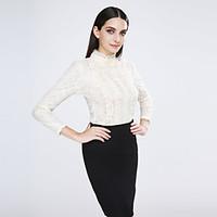 womens lace casualdaily simple spring blouse solid stand long sleeve b ...