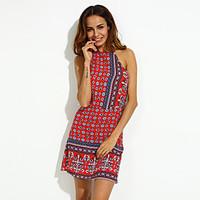 womens boho beach casual print inelastic sleeveless above knee dress c ...