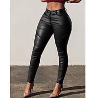 women solid color pu leggingpu