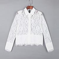 womens lace casualdaily simple summer shirt solid shirt collar long sl ...