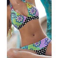 Women\'s Boho Bandeau Bikini, Floral Padded Bras Polyester Purple