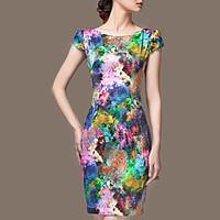 womens plus size formal holiday vintage sheath dress floral round neck ...