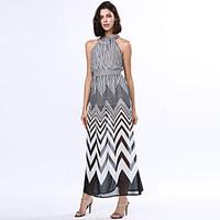 Women\'s Fine Stripe/Choker Black White Stripes Sexy Sleeveless Maxi Dress