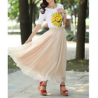 Women\'s Solid Pink/Blue Skirt, Casual/Maxi Swing