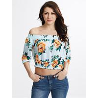 womens off the shoulder sexy simple boat neck off shoulder floral prin ...