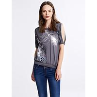 womens off the shoulder print off the shoulder all match hollow out t  ...