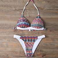 womens boho sexy vintage halter bikini swimwear floral polyester multi ...