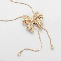 Women\'s European Style Fashion Noble Diamond Bow Sweater Chain Necklace