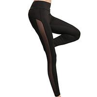 Women Solid Color Cross - spliced Legging, Mesh Polyester