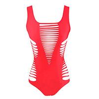 Women\'s Bandeau One-piece, Solid Polyester Spandex Red Black