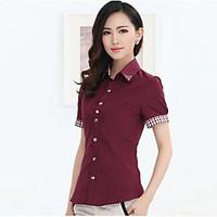 Women\'s Work Plus Size / Simple Summer Shirt, Patchwork Peter Pan Collar Short Sleeve Red / White / Black Cotton Medium