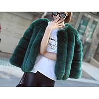 womens casualdaily simple fur coat solid long sleeve red gray green fa ...