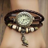 womens watch bohemian owl pendant leather band bracelet strap watch co ...
