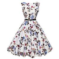 womens street chic a line skater dress floral round neck above knee sl ...