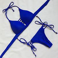 womens lace up halter bikini solid polyester blue green red khaki