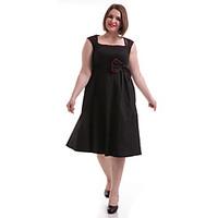 womens bow work plus size dress solid u neck knee length sleeveless bl ...