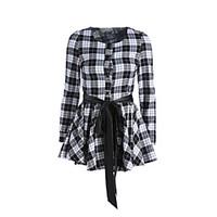 Women\'s Casual/Daily Cute Skater Dress, Plaid Round Neck Mini Long Sleeve Cotton Others Spring Fall High Rise Micro-elastic Medium